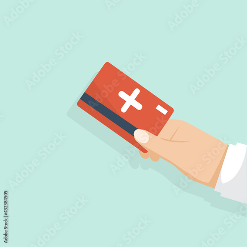 hand holds medical card, vector illustration