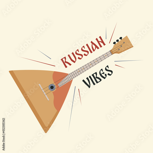 Flat style illustration with russian folk musical instrument balalaika and with the text russian vibes