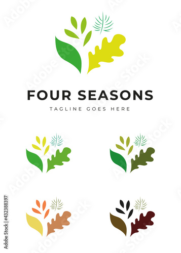 Beautiful plant tree garden park logo in four colors four seasons change identity