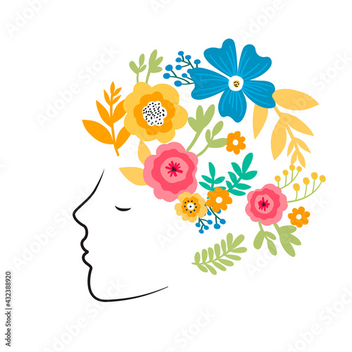 Woman silhouette face with flower art illustration