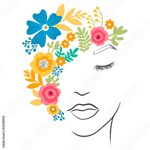 Woman silhouette face with flower art illustration