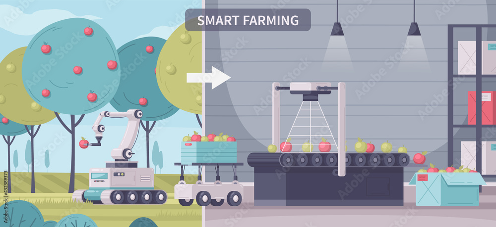 Smart Farming Cartoon Composition