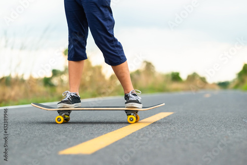 Child Play Skateboard on the Countryside Road