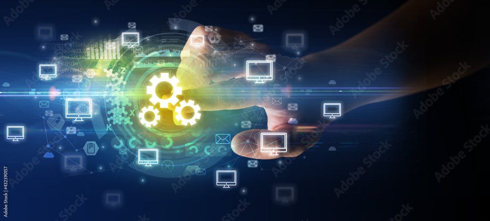 touching with soft gesture multimedia screen with future technology concept touching with soft gesture multimedia screen with future technology concept