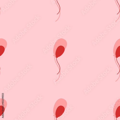 Seamless pattern of large isolated red balloon symbols. The elements are evenly spaced. Vector illustration on light red background