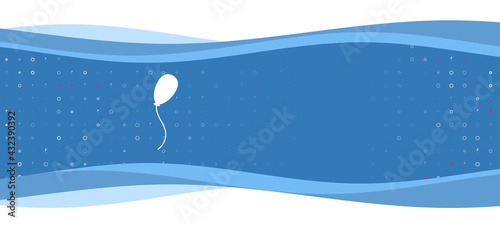 Blue wavy banner with a white balloon symbol on the left. On the background there are small white shapes, some are highlighted in red. There is an empty space for text on the right side