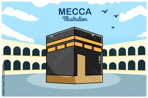 Mecca at ramadan kareem icon cartoon illustration