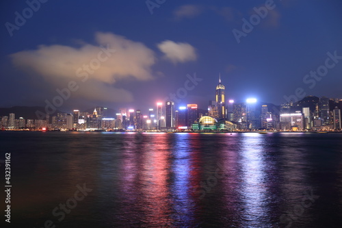 popular night cityscape from Victoria habour of Hongkong © piyayot