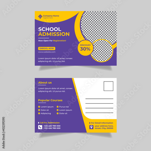 school education admission postcard design template for kids