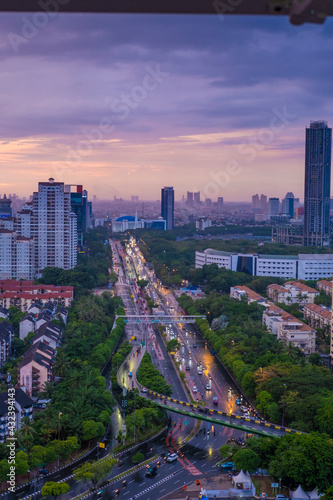 Beautiful Scenery of Jakarta Skyline from Kemayoran during sunrise and daylight