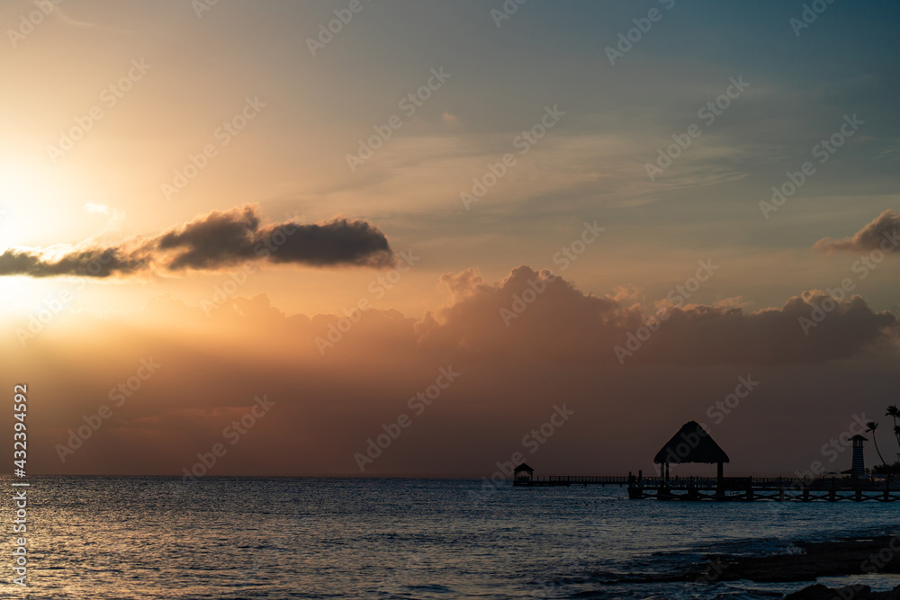 Sunset over sea and beach. Vacation and travel concept 