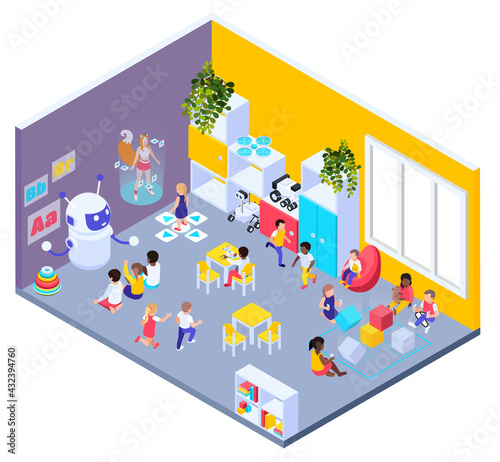 Futuristic Kindergarten Isometric Composition