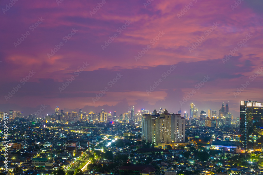 Fototapeta premium Beautiful Scenery of Jakarta Skyline from Kemayoran during sunrise and daylight
