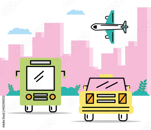 three transport vehicles scene