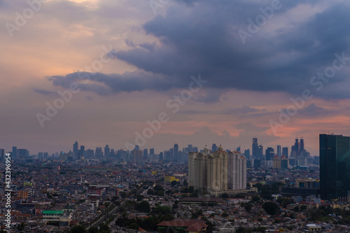 Beautiful Scenery of Jakarta Skyline from Kemayoran during sunrise and daylight © alfin