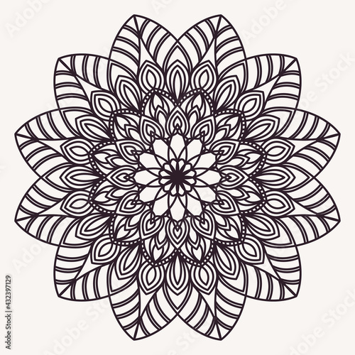 Mandala  floral pattern. Isolated black round oriental ornament on white background. Vector pattern for tattoo  henna drawing  coloring book pages. Element for application on fabric  paper  glass.