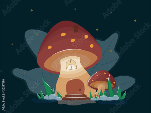 Mushroom house at night