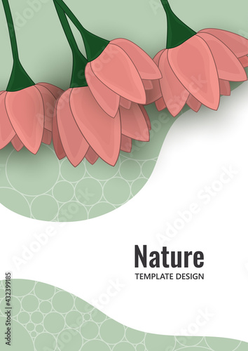 Illustration with stylized lily flowers. Floral pattern on a wave background. Sample of textiles in trendy colors.