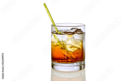 God mother cocktail, Mixed of vodka and amaretto with ice in glass isolated on white