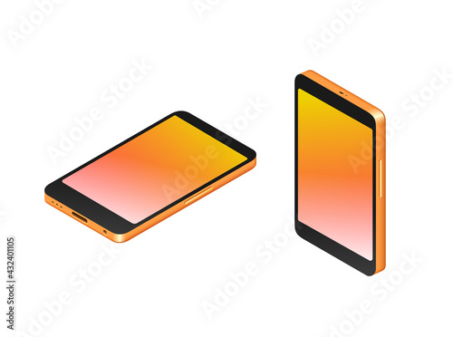 Isometric smartphone for user interface design placement. Blank screens of smartphones to insert your content. Vector illustration.