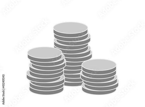 Silver Coin Money Profit or Cryptocurrency Token Icon Set. Vector Image.