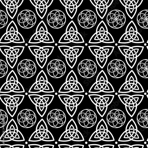 Seamless monochrome illustration of celtic symbols