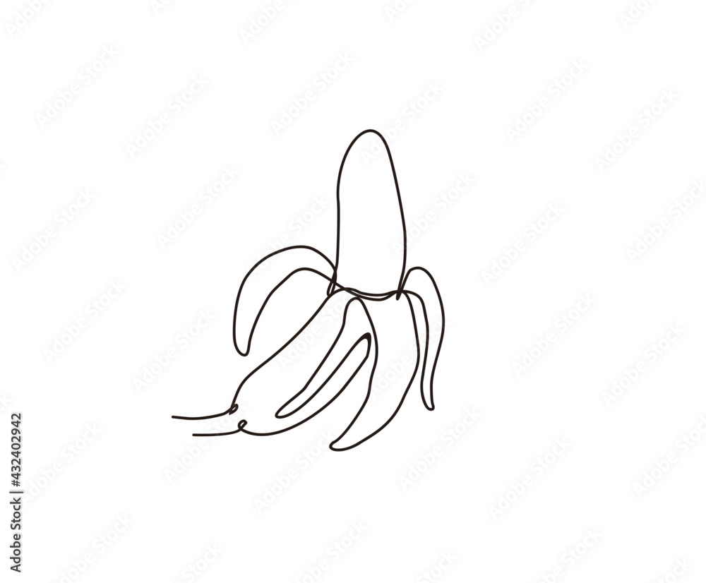 Fototapeta premium Continuous one line drawing of banana. single line banana hand drawn minimalism design.