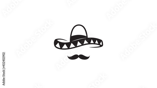 Creative Mexican Sombrero Mustache Head Traditional Logo photo