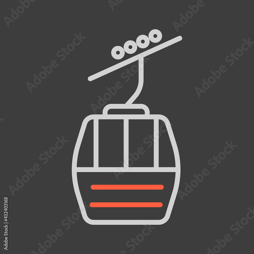 Ski lift gondola flat vector icon on dark background