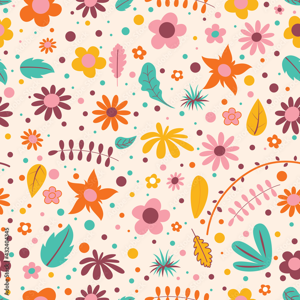 Seamless Pattern Design With  Colorful Flowers