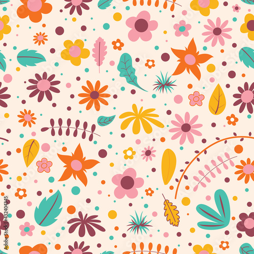 Seamless Pattern Design With Colorful Flowers