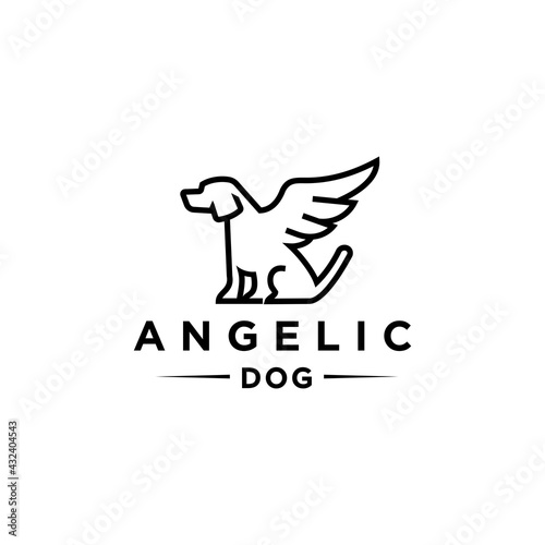 angel dog logo Simargl, dog line with wings design, mythical animal vector illustration