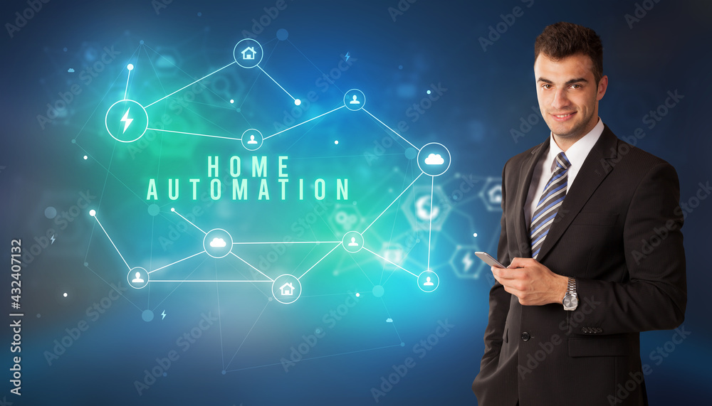 Businessman thinking about technology concept Businessman thinking about technology concept