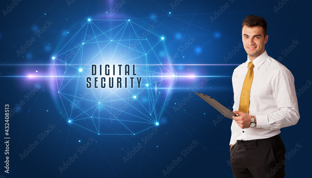 businessman thinking about security concept businessman thinking about security concept