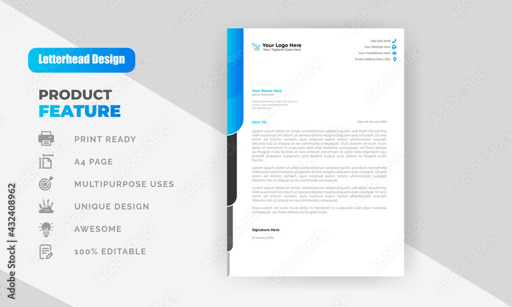 Business letterhead template design in flat style