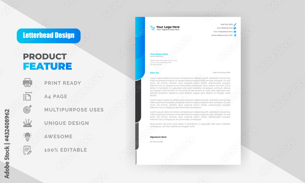 Business letterhead template design in flat style Business letterhead template design in flat style