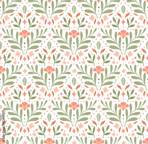 Modern floral art deco seamless pattern. Vector damask illustration with leaves. Decorative botanical background.