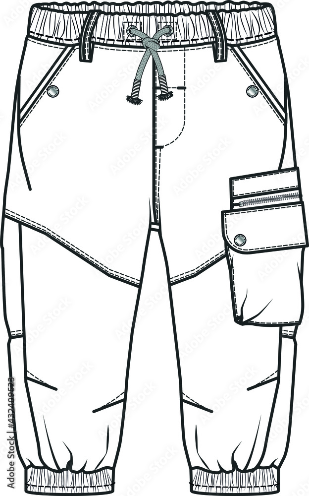 CARGO PANTS FLAT SKETCH. Technical drawing of fashion cargo pants for ...