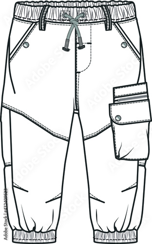 CARGO PANTS FLAT SKETCH. Technical drawing of fashion cargo pants for teenagers