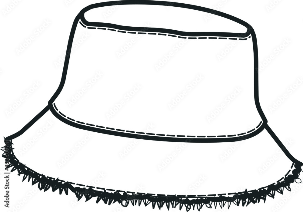 Bucket hat fashion flat sketch. Hat Technical Drawing Stock Vector | Adobe  Stock