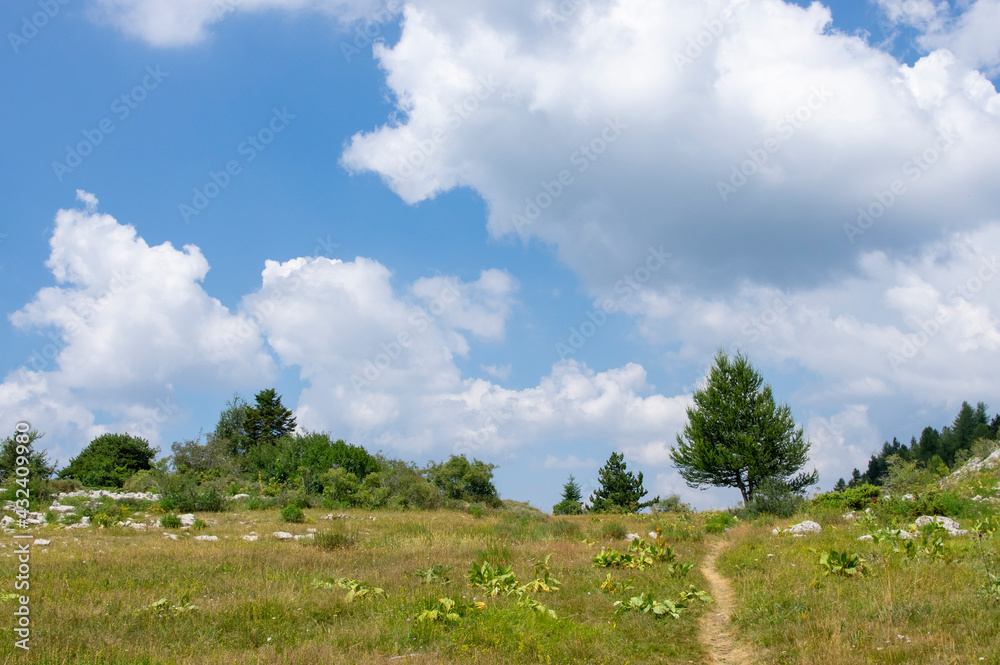 Sentier de randonnée sous les nuages