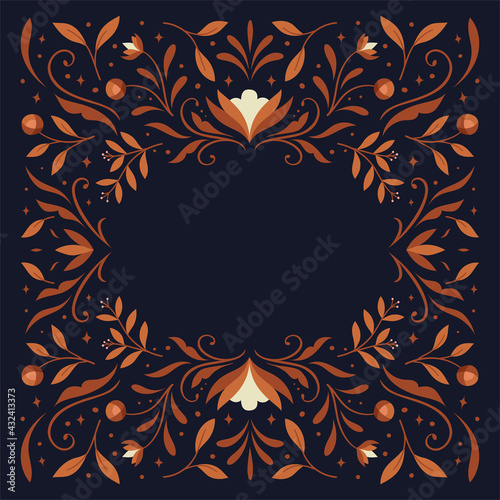 Modern vector botanical art deco frame background. Abstract graphic illustration with floral elements. Trendy elegant poster with copy space.
