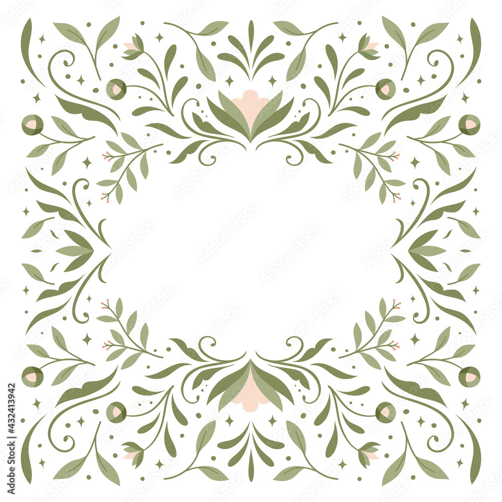 Modern vector botanical art deco frame background. Abstract graphic illustration with floral elements. Trendy elegant poster with copy space.