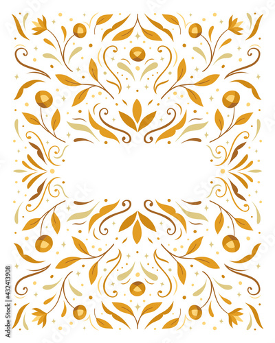 Modern vector botanical art deco frame background. Abstract graphic illustration with floral elements. Trendy elegant poster with copy space.