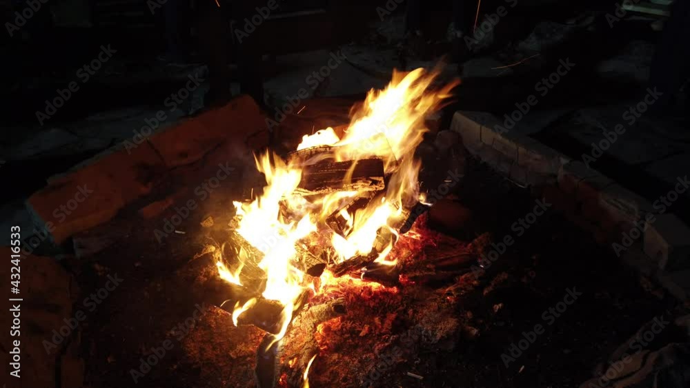 Closeup Bonfire 003 At Night Flames With Wood Outdoors Camping Campfire Fireside