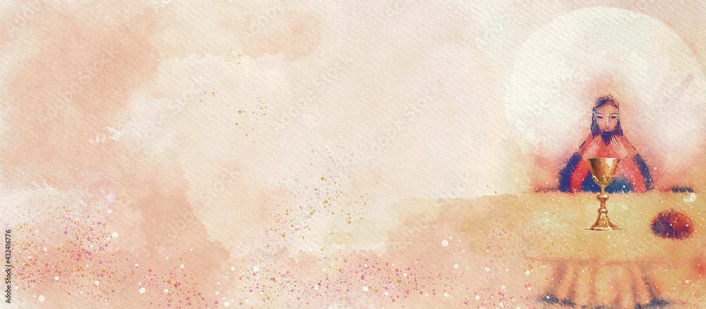 Jesus. Last Supper. Watercolor christian background Stock Illustration