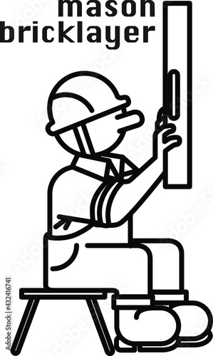 mason bricklayer vector line icon, illustration on background, editable strokes