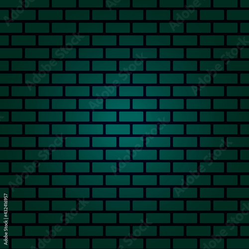 Green Nightly brick wall. Vector illustration.