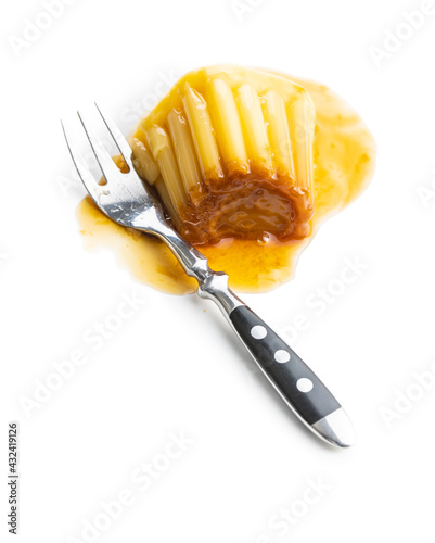Bild auf Leinwand Sweet vanilla pudding. Sweet dessert with caramel topping.