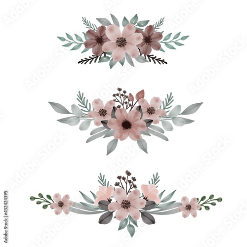 set watercolor frame, arrangement of watercolor  flower in peach and green leaves, floral vector design
